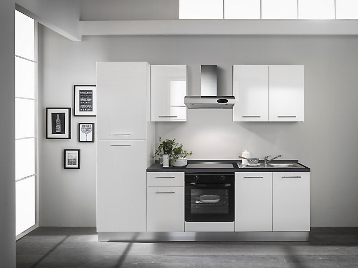 Cuisine complète pré-montée All in basic blanc L.255 cm avec électroménager