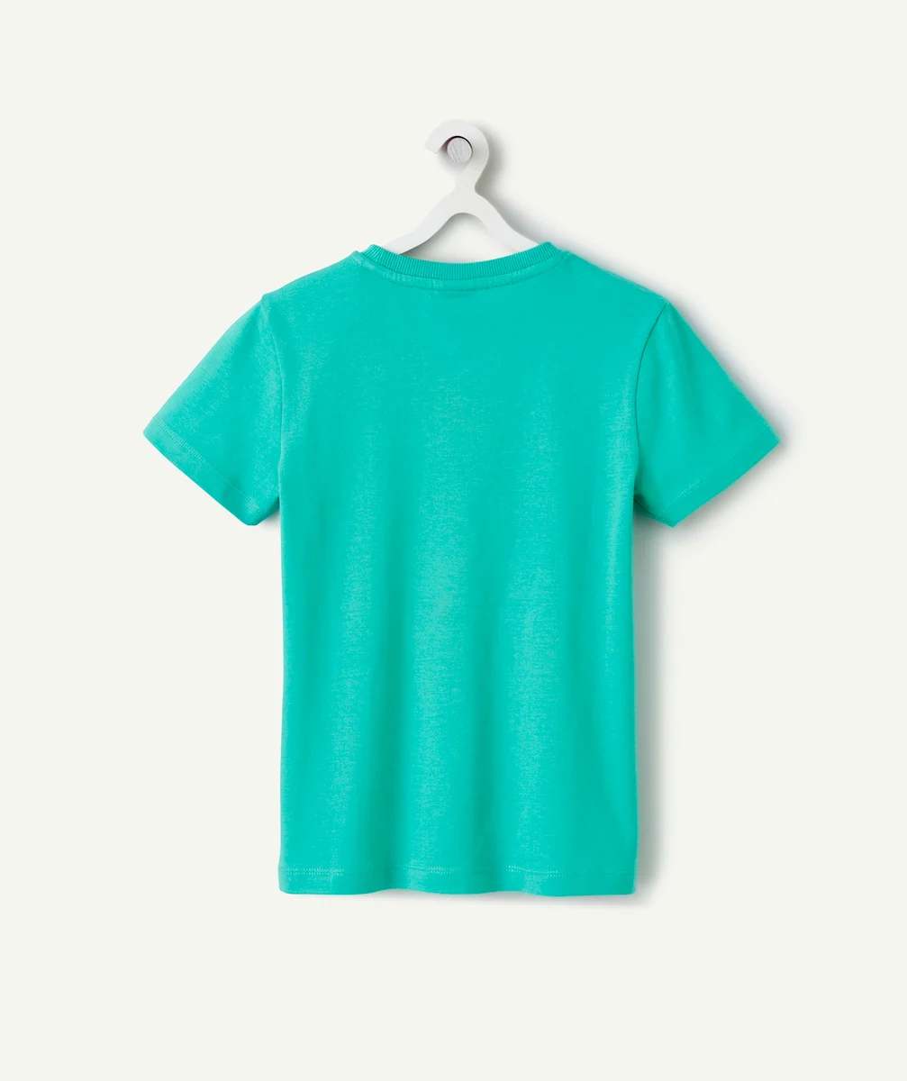 T-SHIRT MANCHES COURTES GARÇON EN COTON BIO VERT AVEC MOTIF OCÉAN