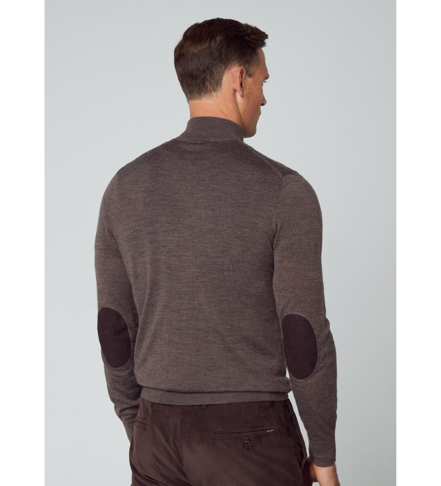 Hackett Jersey Merino Silk Zip Marrom