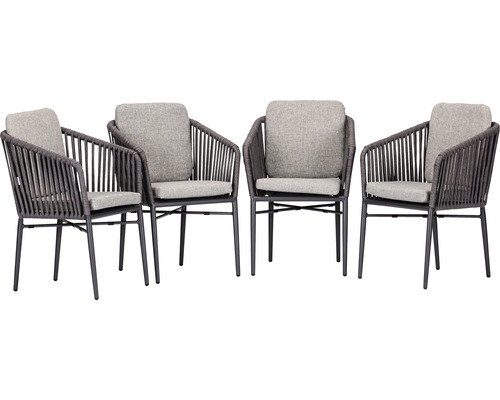 Acamp tuinstoelenset met rugleuning, Manhattan, set van 4, 61 x 81 x 61 cm, aluminium en staal, antraciet