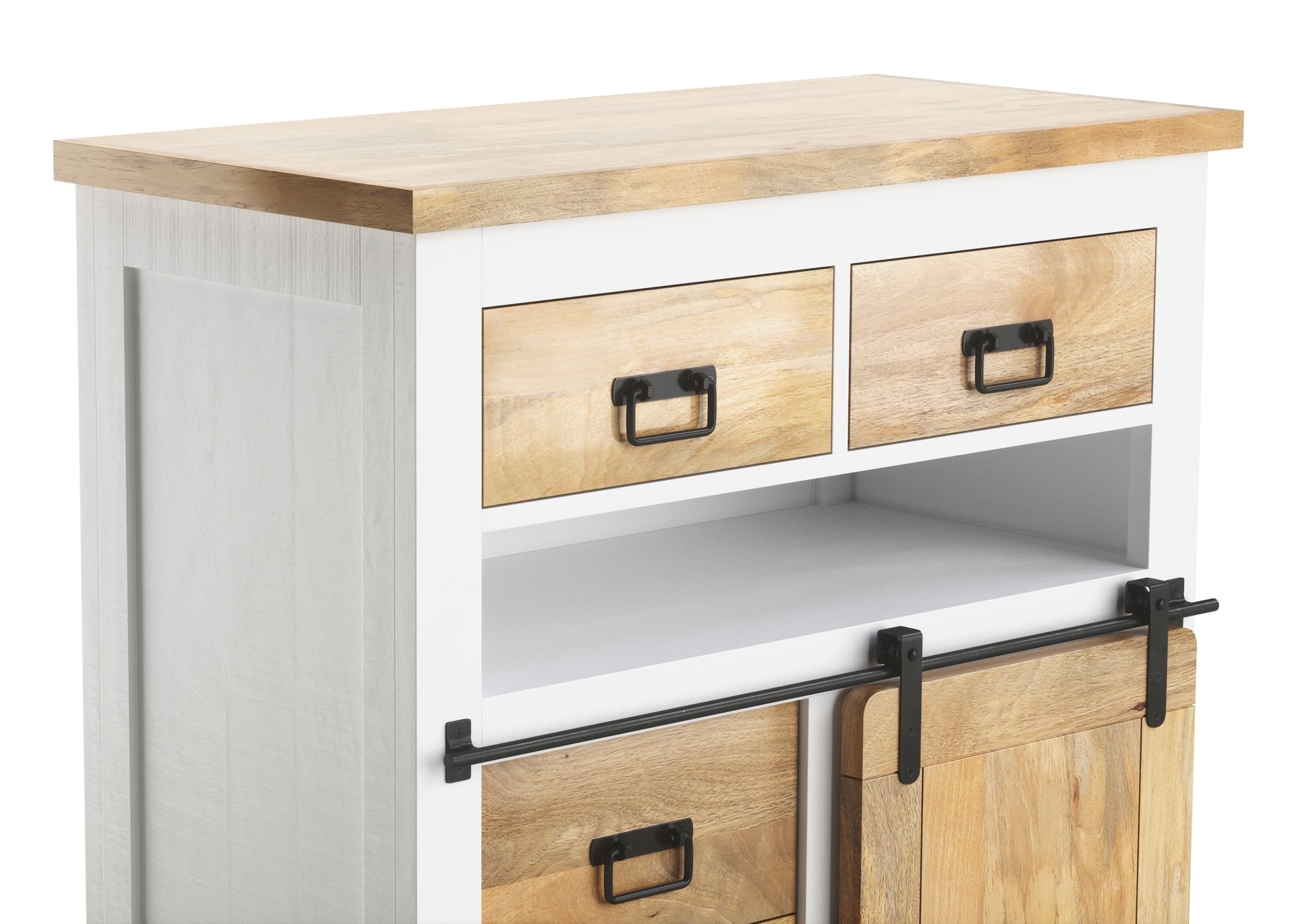 PHILL HILL Highboard LEWIS 90 x 130 x 45 cm Mango massiv/weiß/schwarz