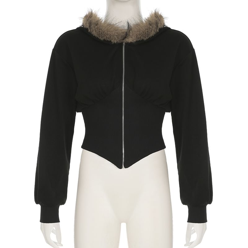 BrickBlack - Cropped jack met capuchon en rits en zachte rand