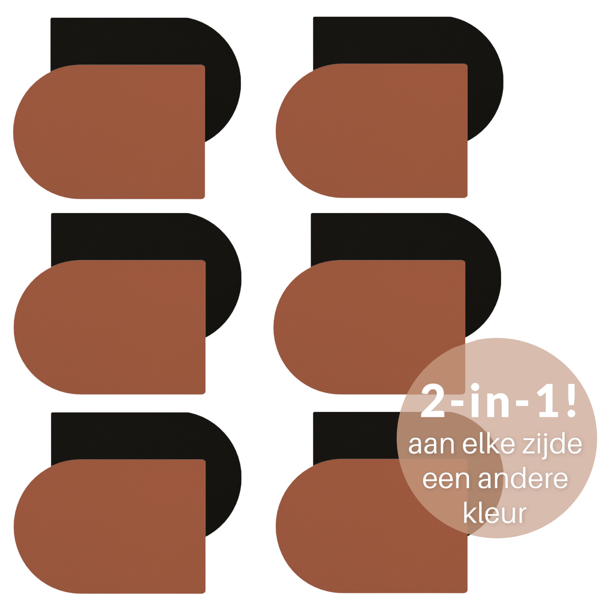 HOYA living Placemat dubbelzijdig kunstleer Placemat set van 6  -Cognac/Zwart - kleur - kunstleer - HOYA living #2
