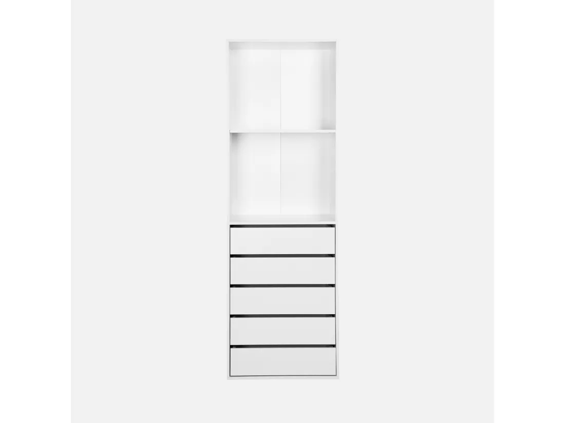 Module dressing avec 5 tiroirs et 2 étagères. blanc. panneaux stratifiés