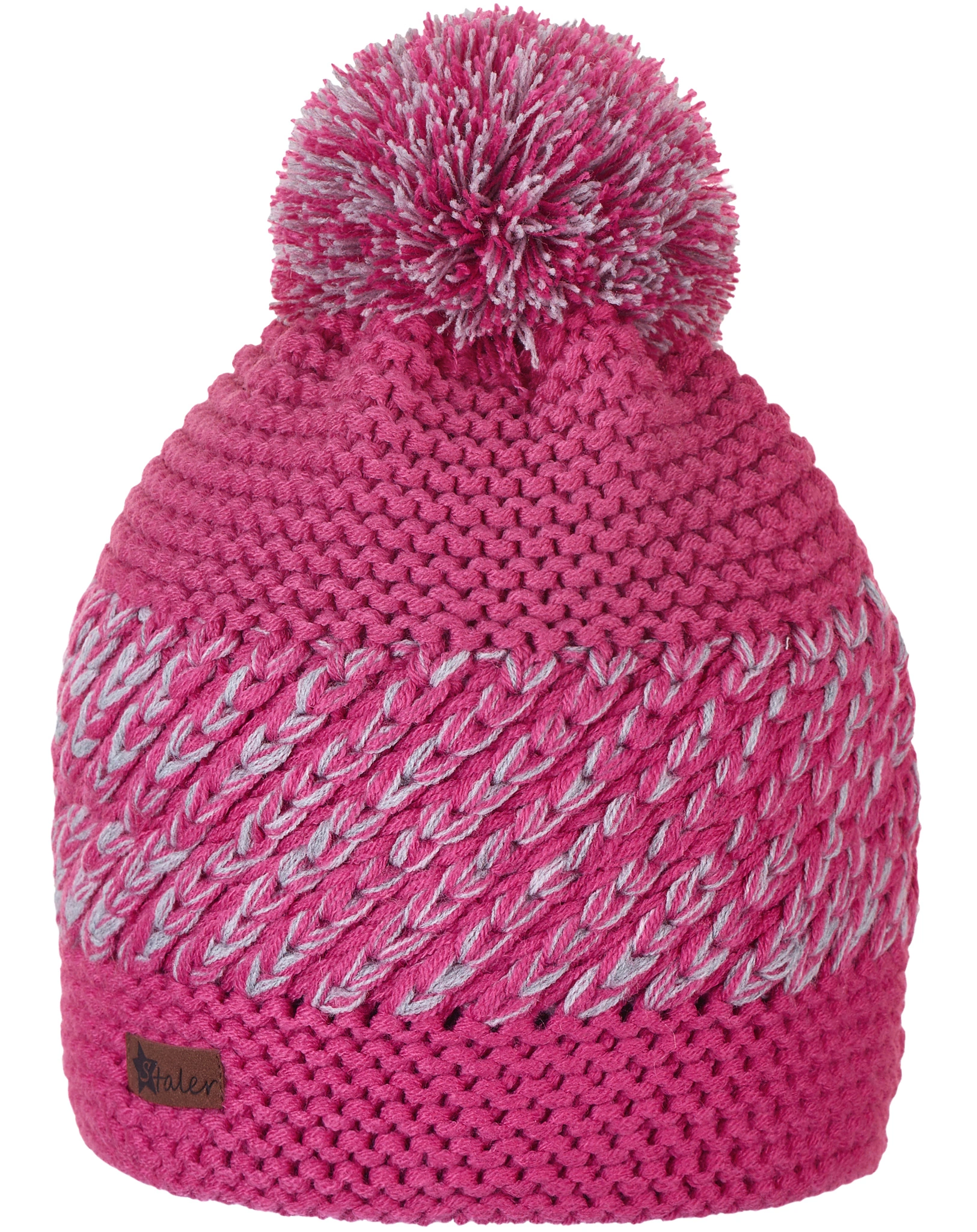 Strickmütze POMPON PATTERN gefüttert in magenta