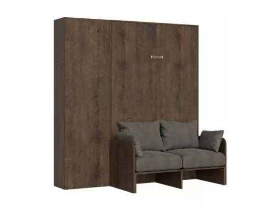 Armoire lit 160x190 avec canapé et colonne de rangement bois noyer Kanto-Couleur Microfibre 31