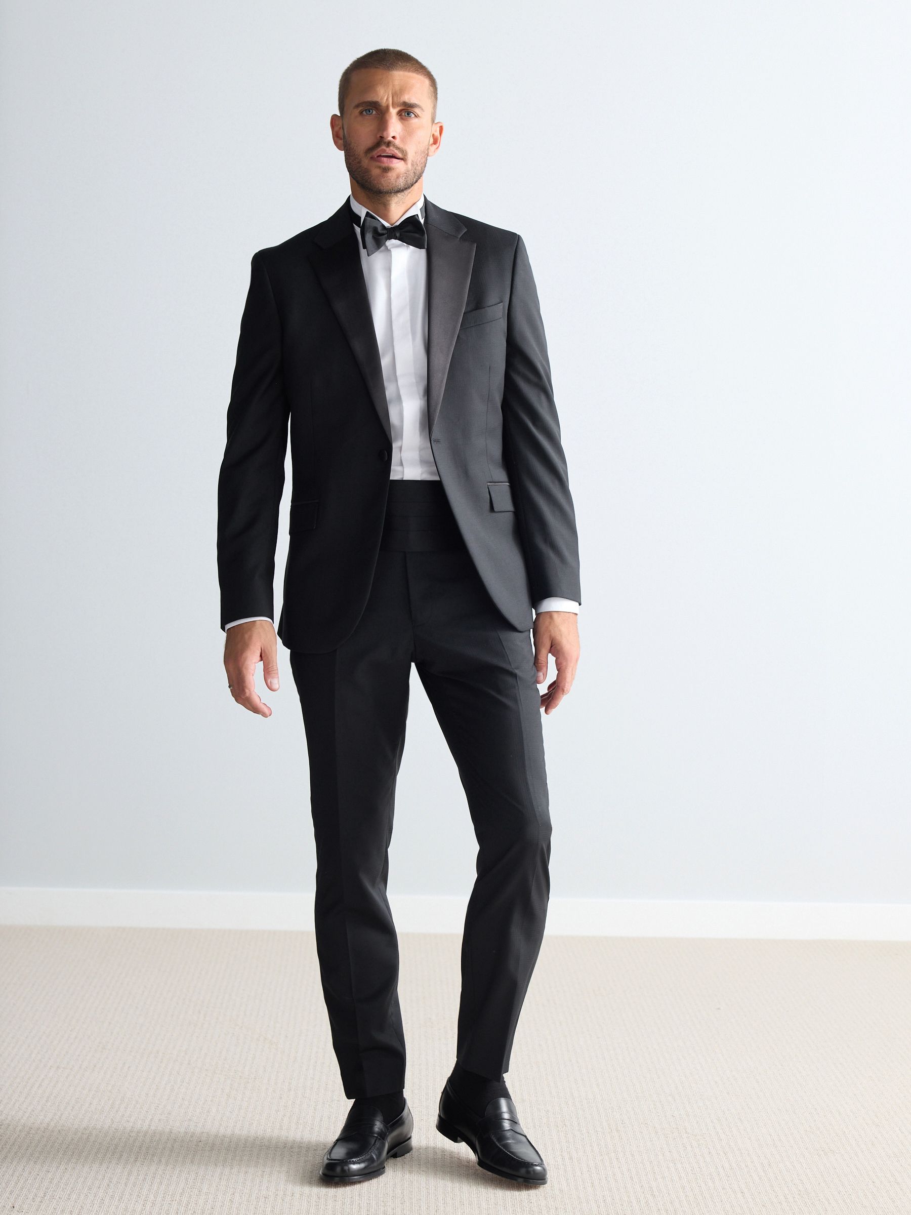 Zwart - Signature Marzotto 100% Italian Wool Check Tuxedo Suit Trousers