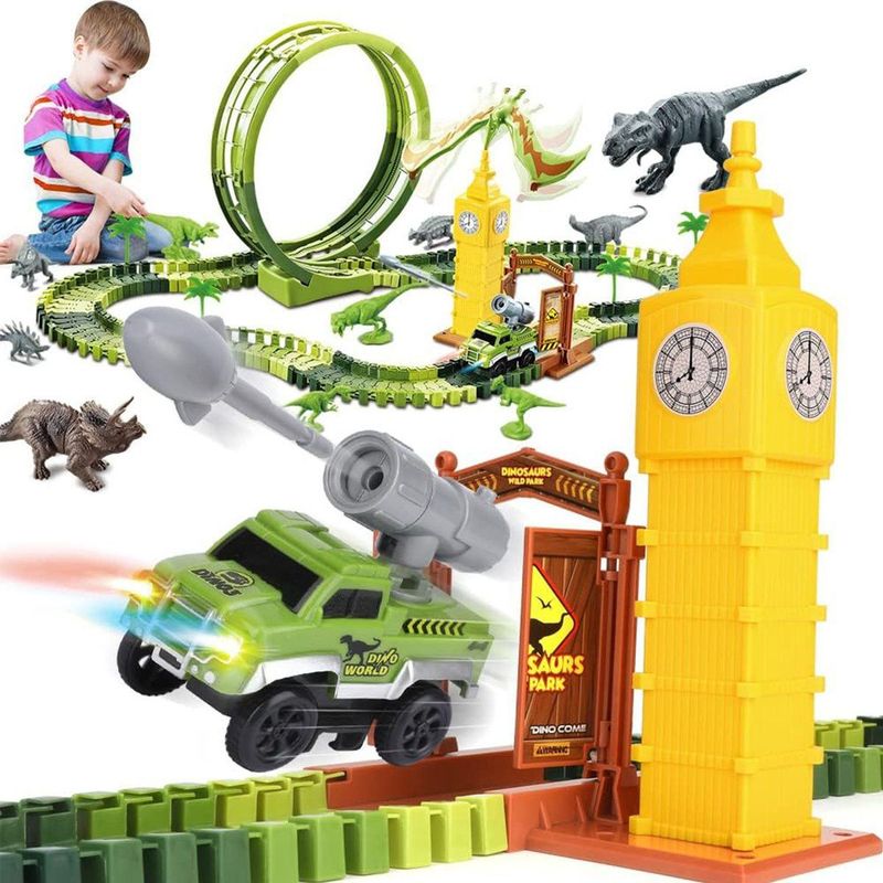 Nince - Dinosaurus Speelgoed Autoracebaan - Flexibele Racebaan - 10 Dinosaurus Figuren
