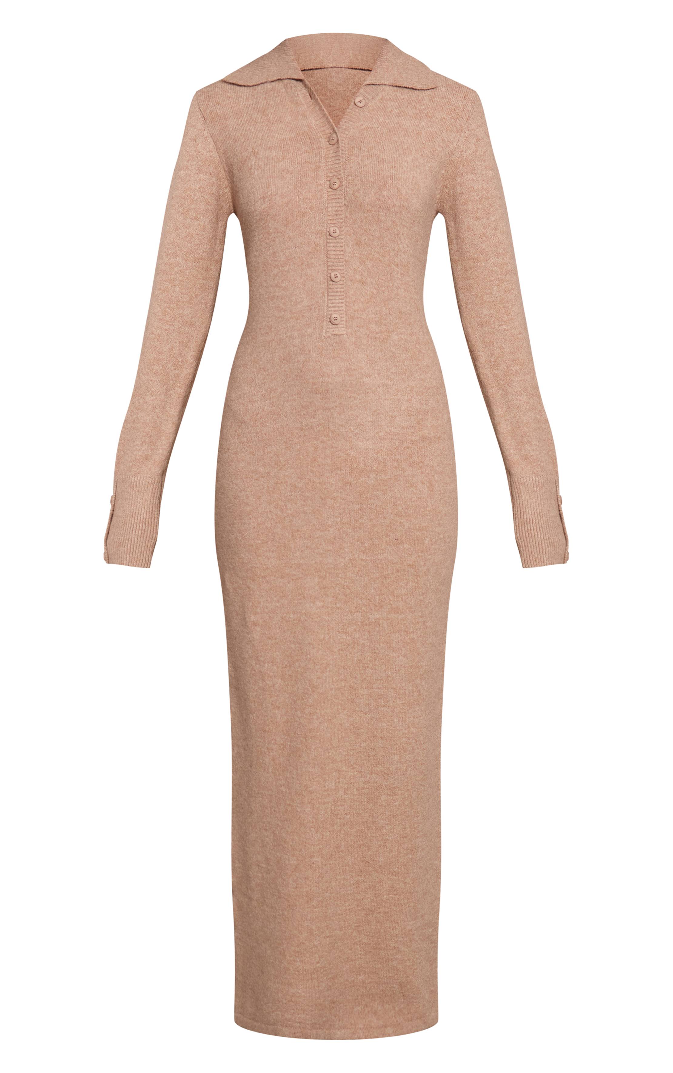 Avoine Robe Maxi En Maille Bouclette Douce Avec Col Et Boutonnière