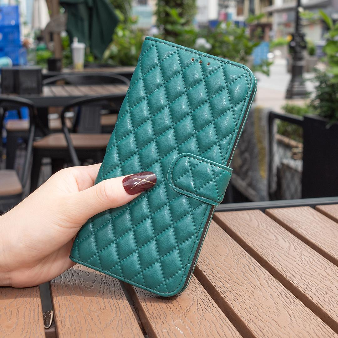 iPhone 14 / iPhone 13 Leder Tasche Flip Cover Steppmuster - Türkis