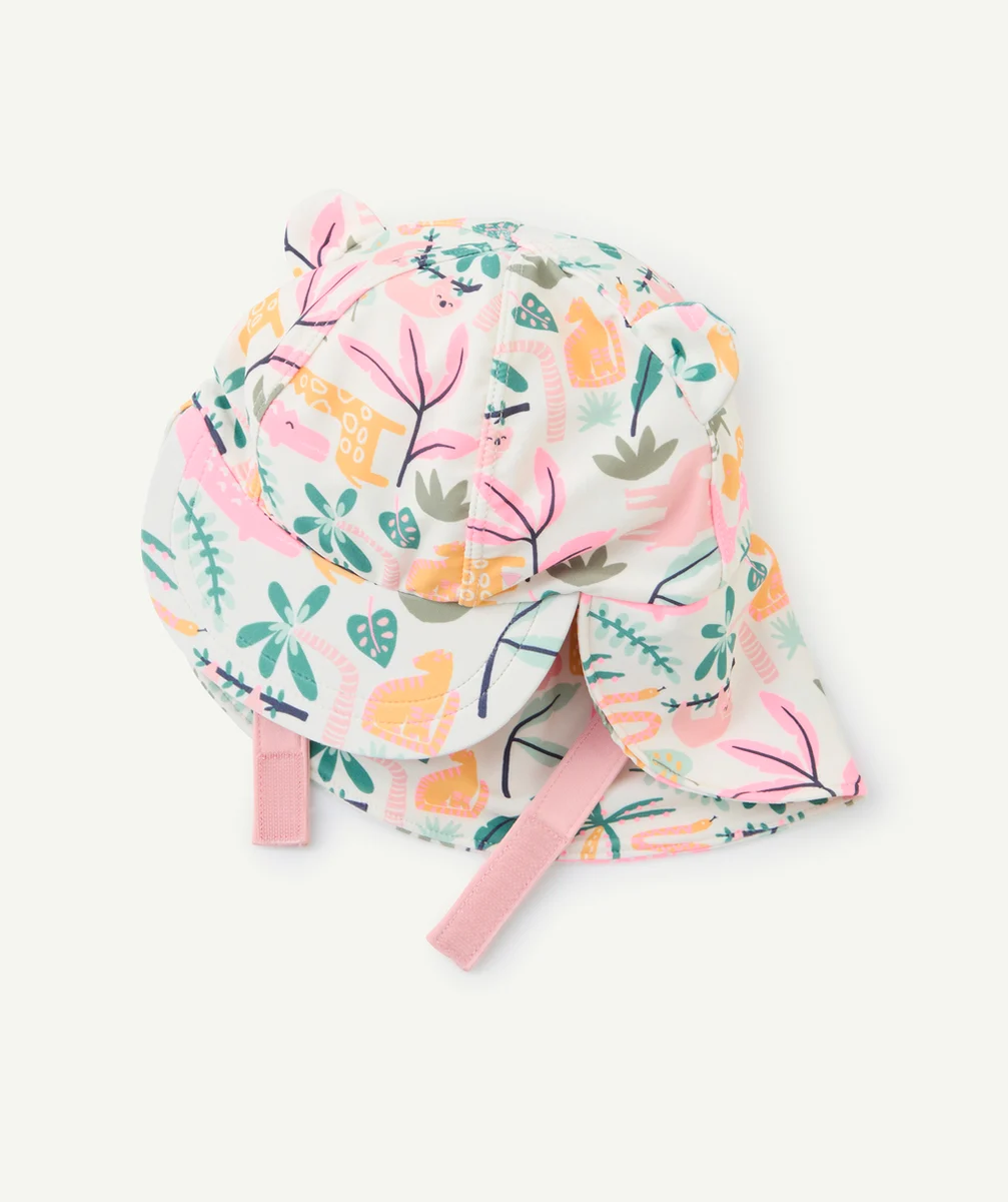 chapeau anti-uv bébé fille en fibres recyclées et imprimé savane