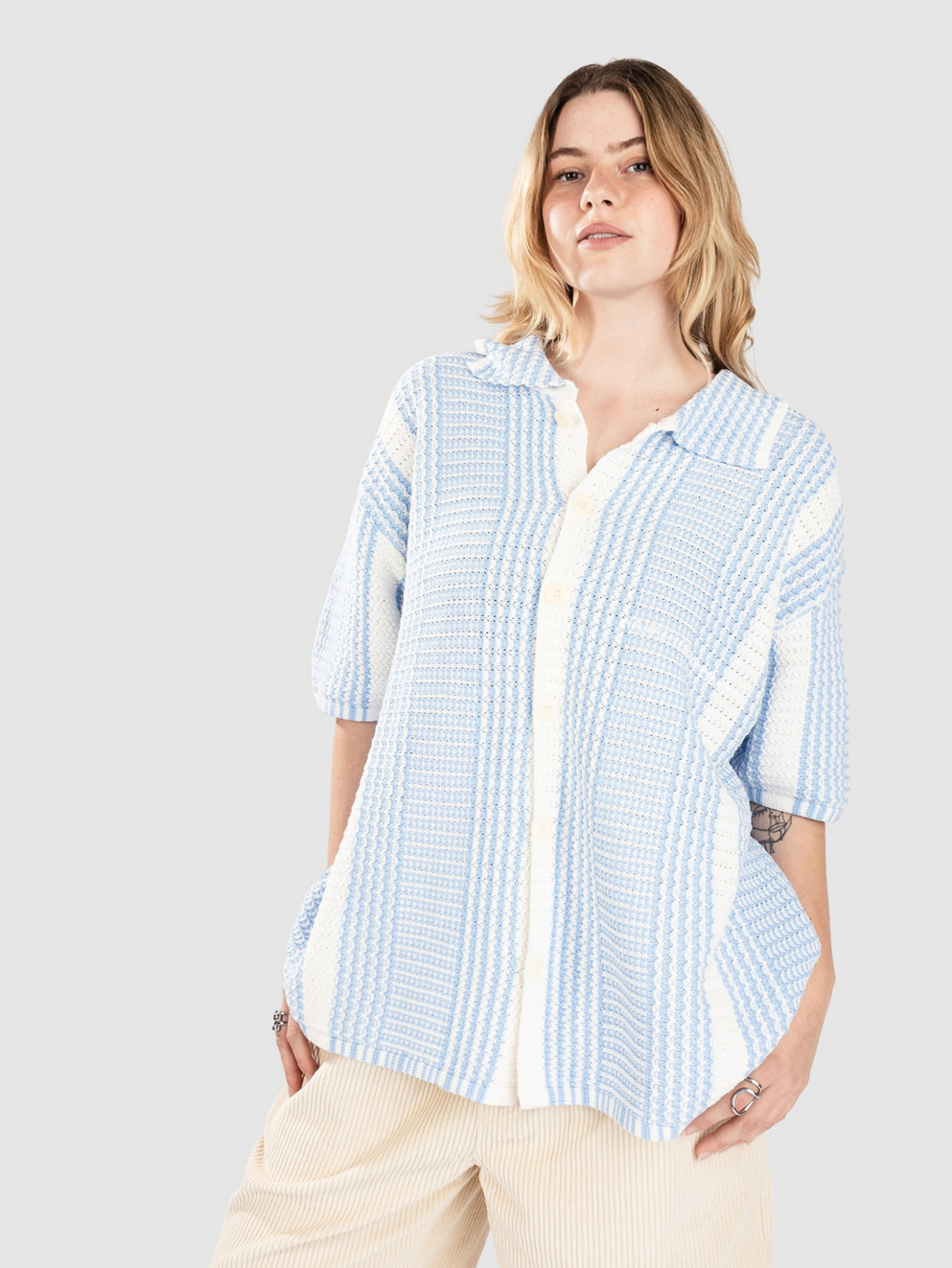 Another Cotton Lab Oversized Mesh Knit Summer Shirt blue