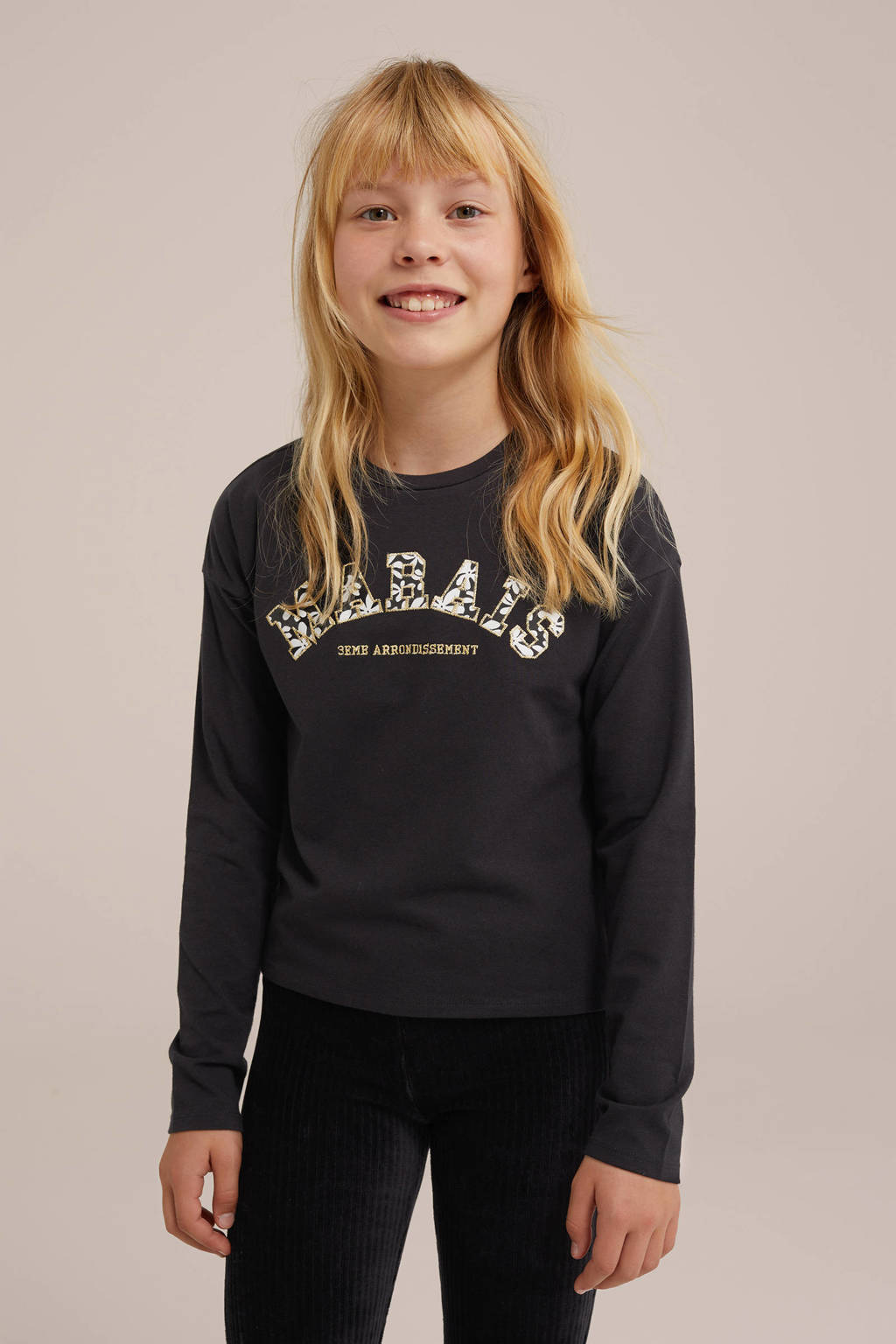 WE Fashion longsleeve met printopdruk zwart