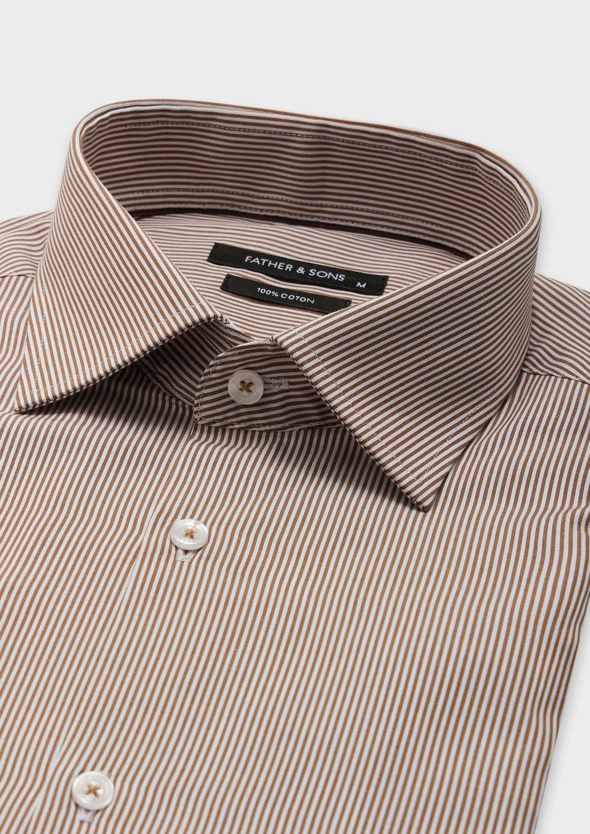 Chemise habillée Slim en popeline de coton blanc à rayures taupe