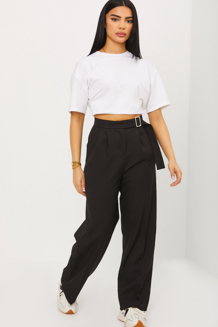 Pantalon tailleur ceinturé noir