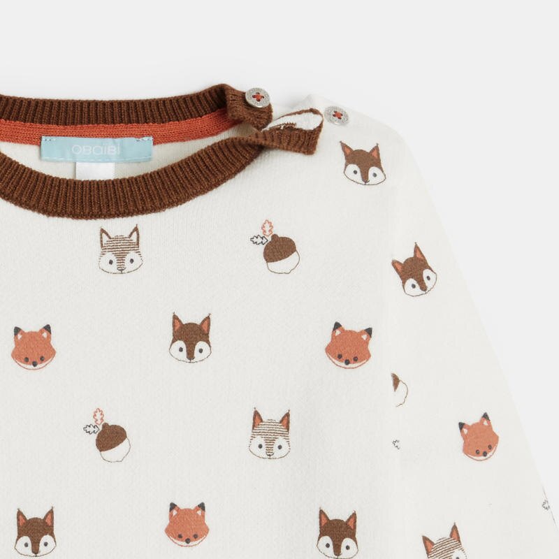 Pull épais maille tricot imprimé animaux blanc bébé garçon Blanc