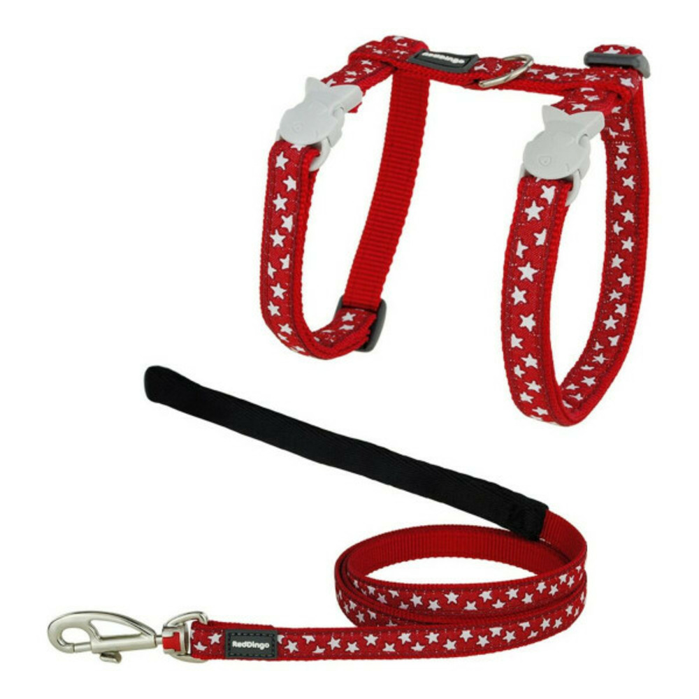 Harnais pour chat style rouge étoile blanc sangle