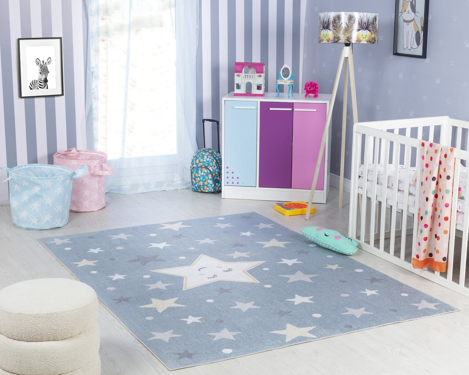 Machinewasbaar kinderkleed met sterren, blauw/beige, 120x170 cm, SUPERMAMA