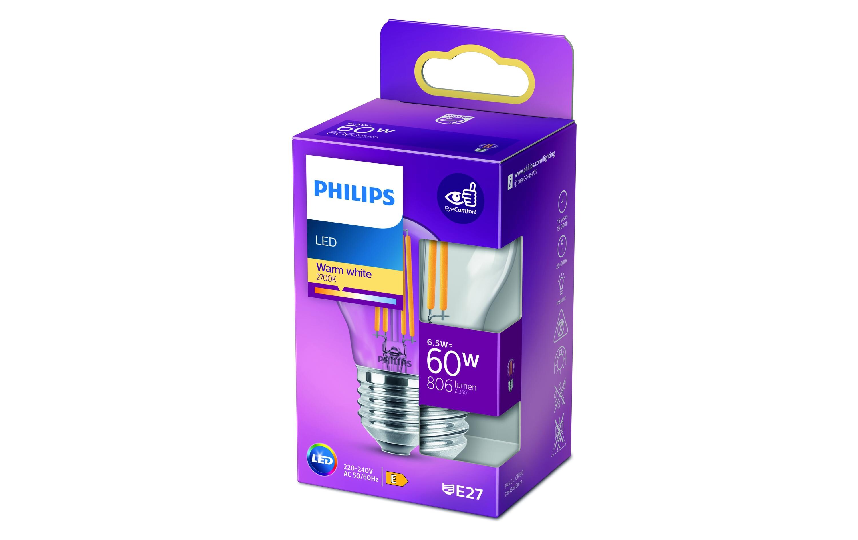 Lampe LEDcla 60W E27 P45 WW CL ND WarmweissLeuchtmittel P45 mit klarem Glas