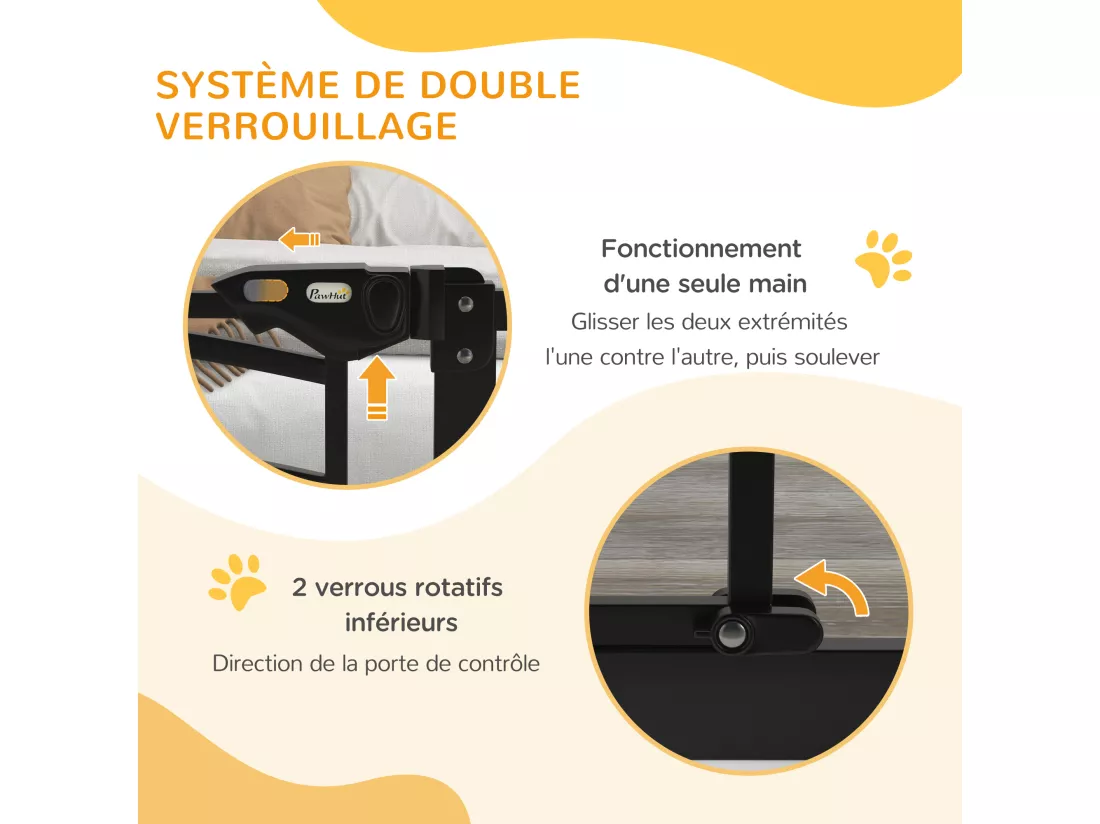 Barrière de sécurité pour chien - barrière à pression extensible - double système de verrouillage - acier noir