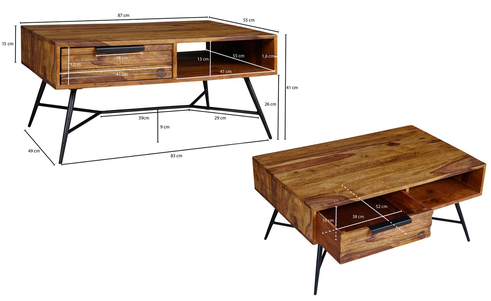 Couchtisch Nishan 55 x 87 x 41 Massivholz Sheesham braun