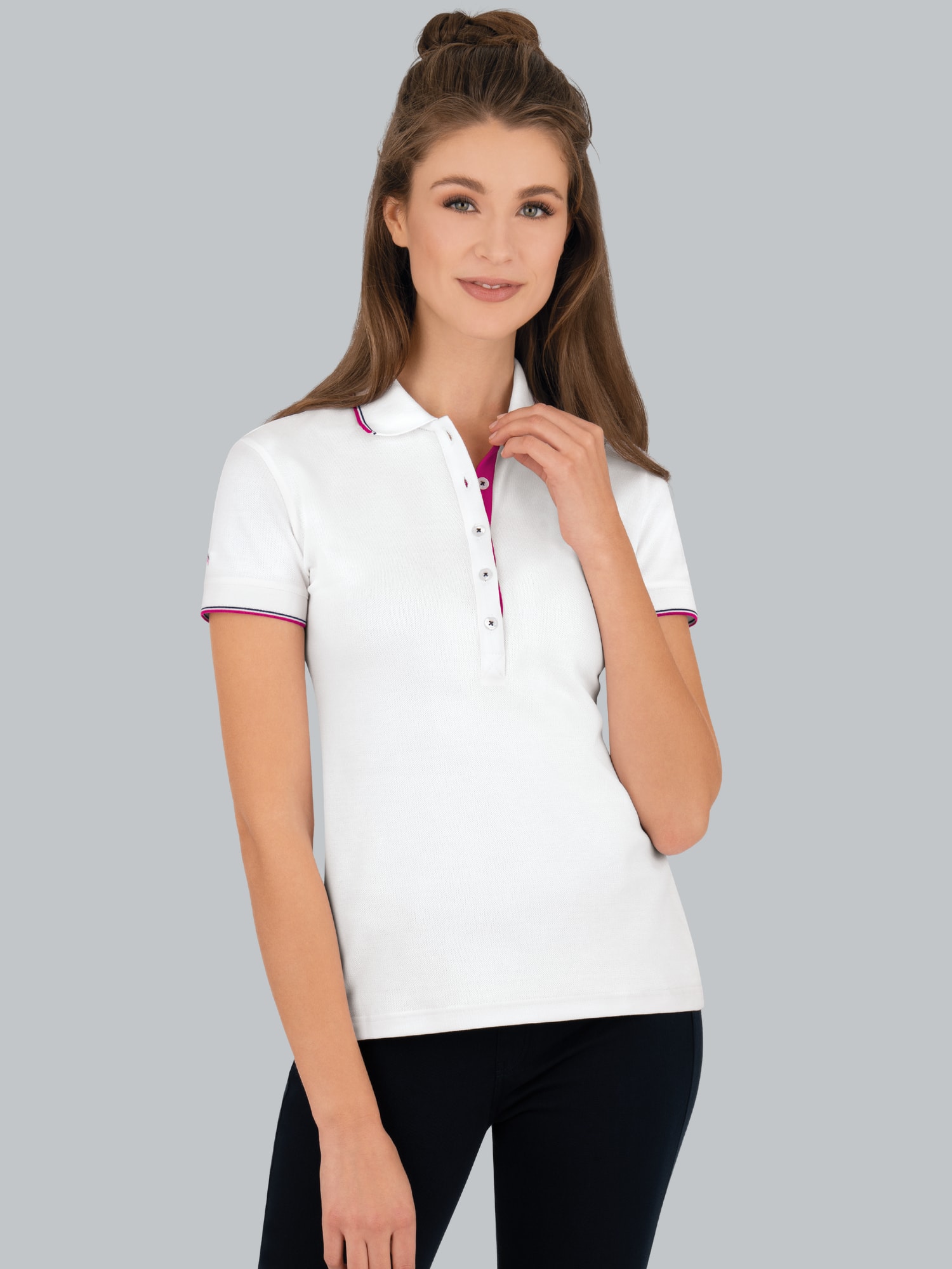 Slim Fit Poloshirt mit langer Knopfleiste Weiss