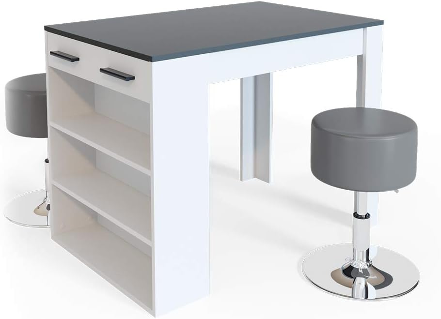 Vicco Esstisch-Set Repose, Bartresen und Hocker, Anthrazit/Weiß, 67 x 100 cm mit 2 Hockern