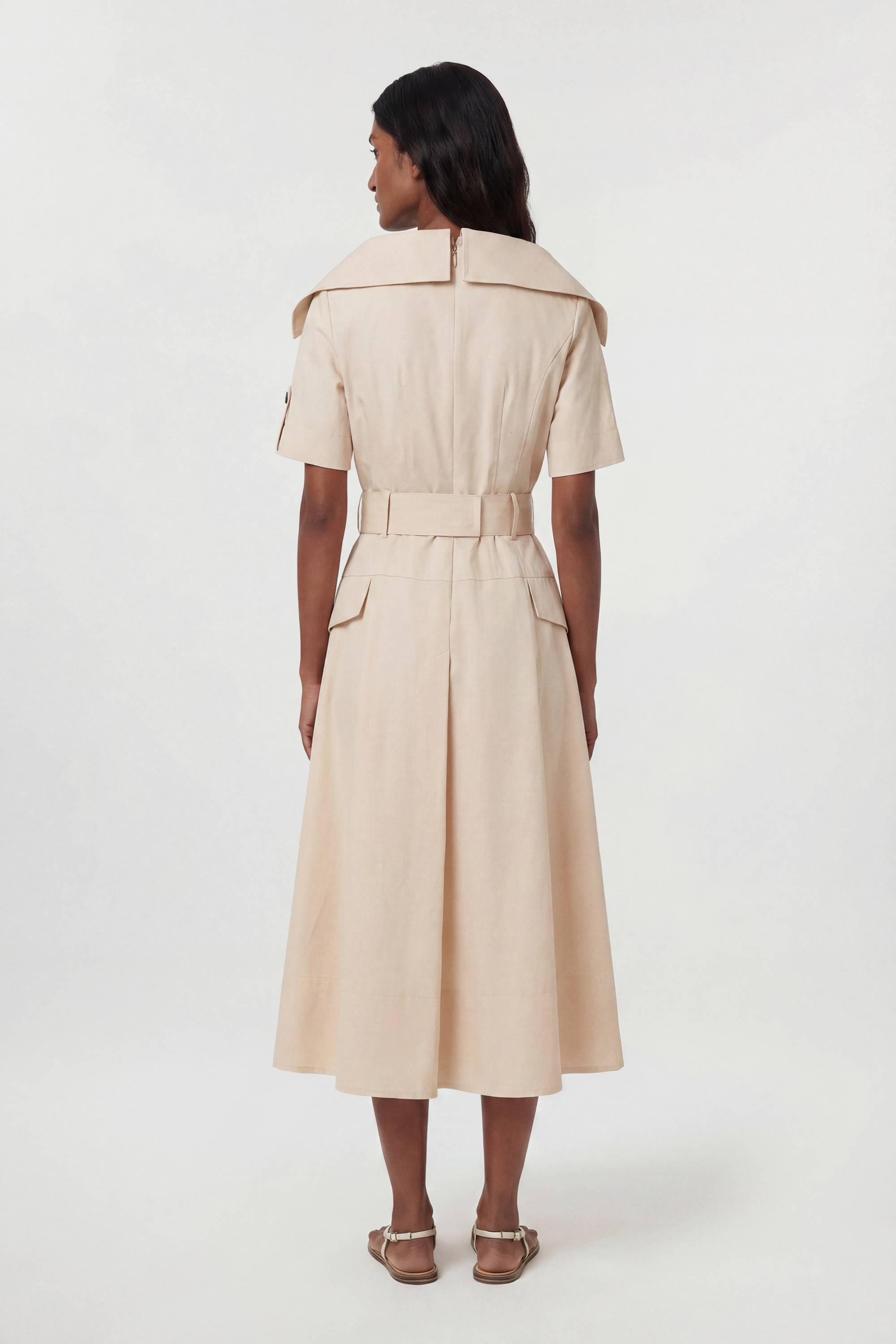 KarenMillen Robe Midi Ajustée En Coton Façon Trench Avec Ceinture Et Jupe Ample