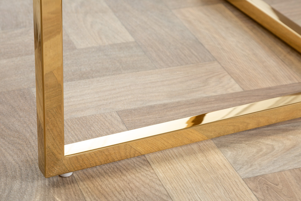 Eleganter Couchtisch BOUTIQUE 80cm weiß rund Kristallglas mit Marmor-Dekor goldenes Gestell