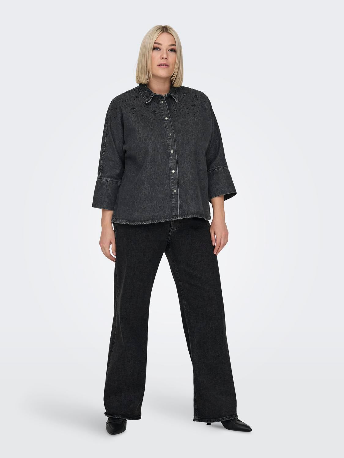 CARJUICY Hohe Taille Weiter Beinschnitt Jeans Washed Black