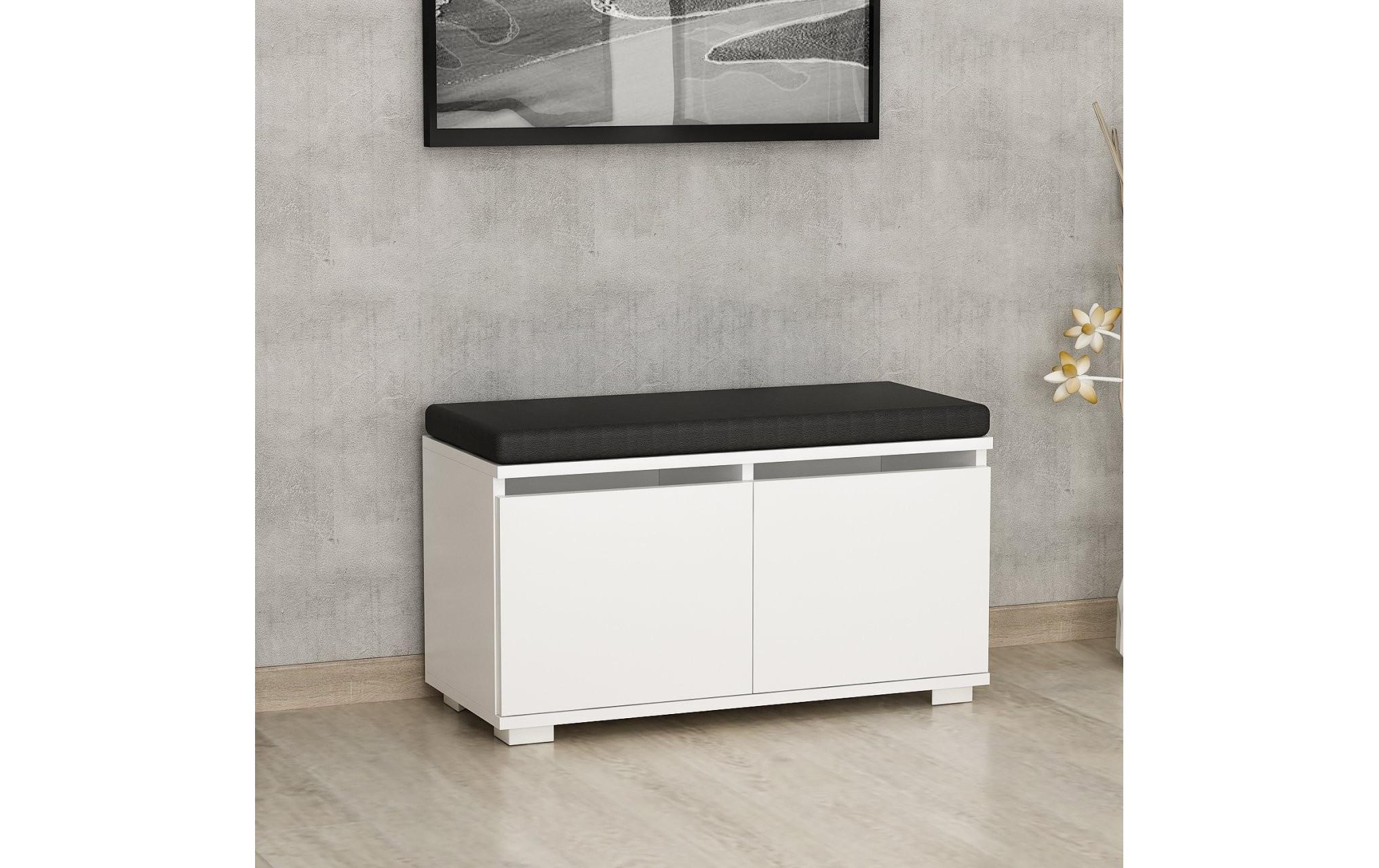 Schuhschrank Drago 80 x 42 x 35 cm, Weiss/Schwarz<br>Schuhbank