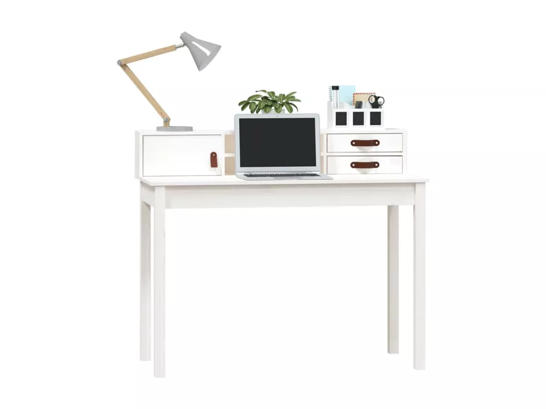 Bureau Blanc 110x50x93 cm Bois massif de pin