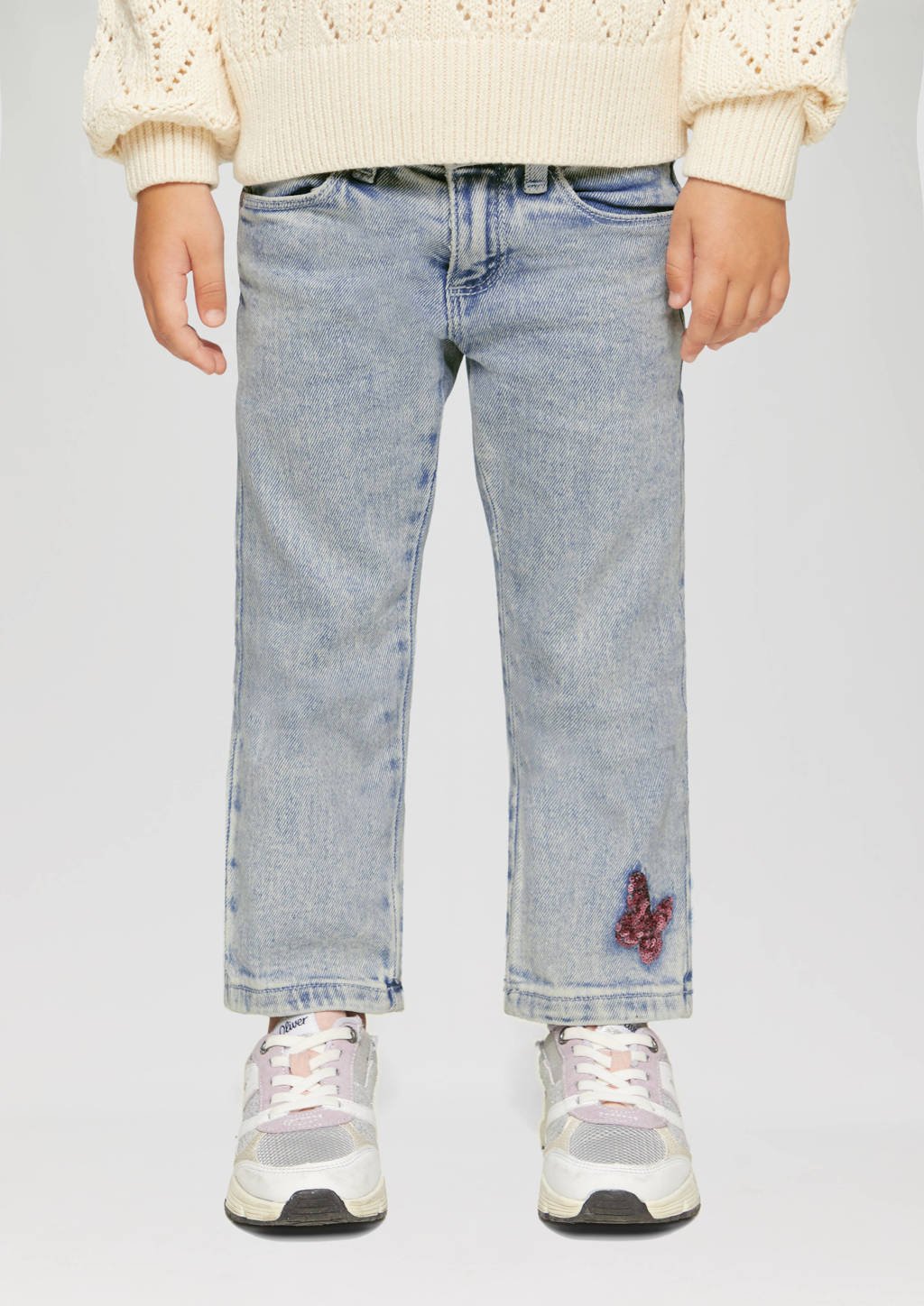 s.Oliver wide leg jeans met printopdruk light blue denim