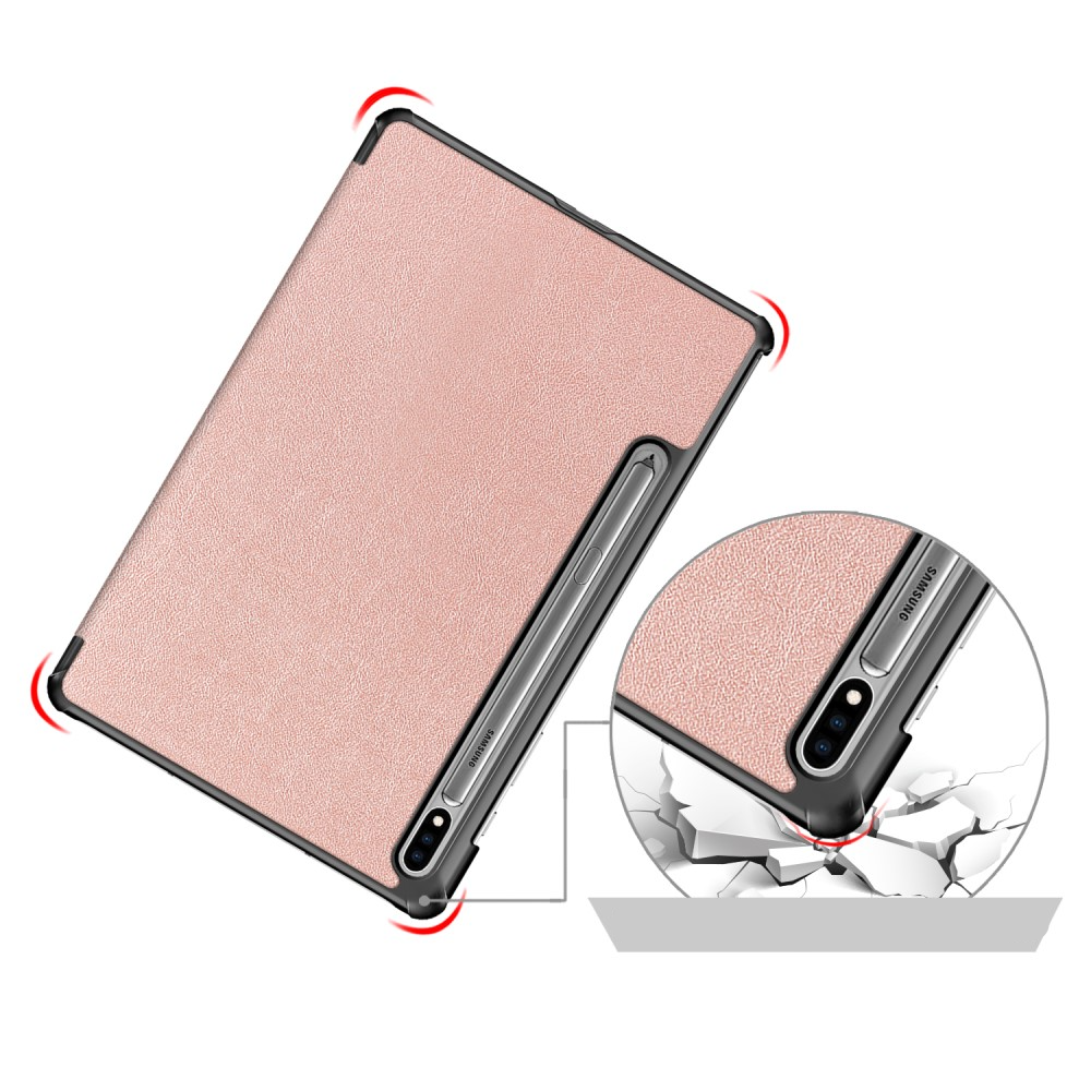 Samsung Galaxy Tab S8 / Tab S7 Leder Tasche Smart Case Hülle   S-Pen Halterung - Roségold / Schwarz