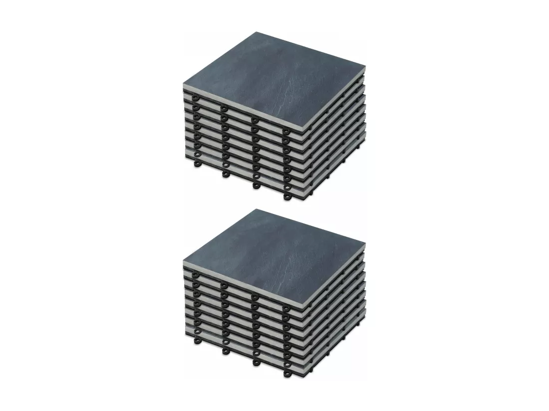 Lot de 16 dalles clipsables en pierre naturelle noir