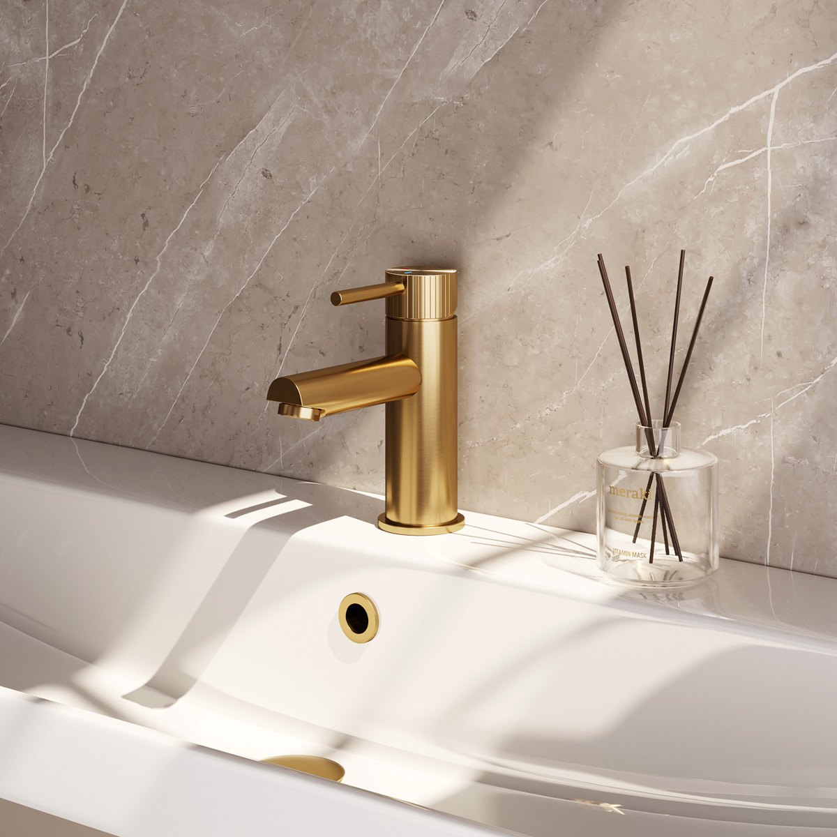 Brauer Stripe wastafelkraan model A met ColdStart messing geborsteld PVD