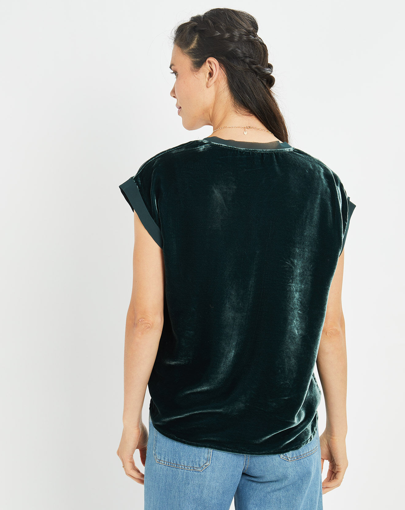 Lauren Vidal Top en Velours Basal sauge