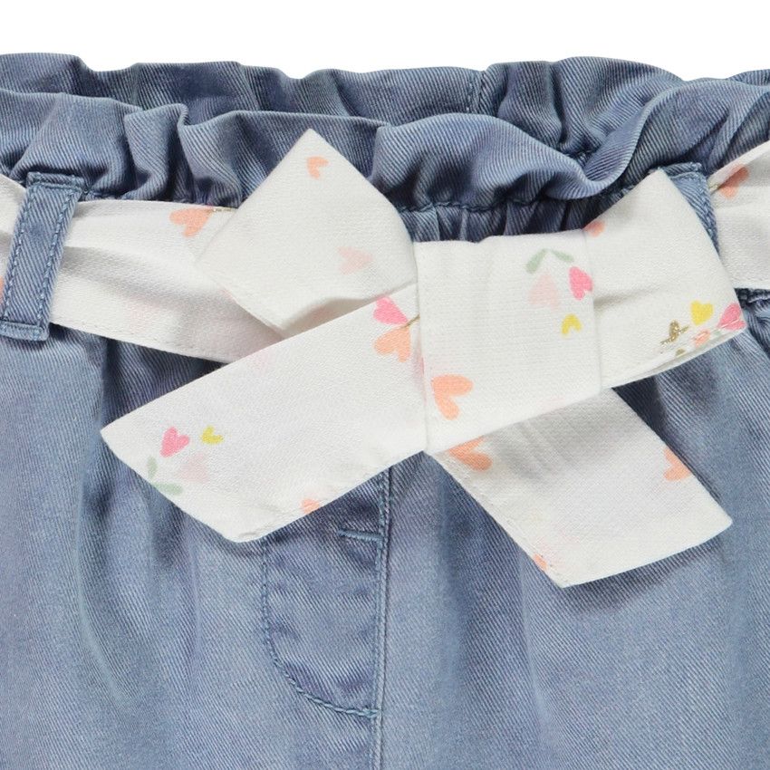 Short en toile avec ceinture à nouer pour bébé fille - Bleu