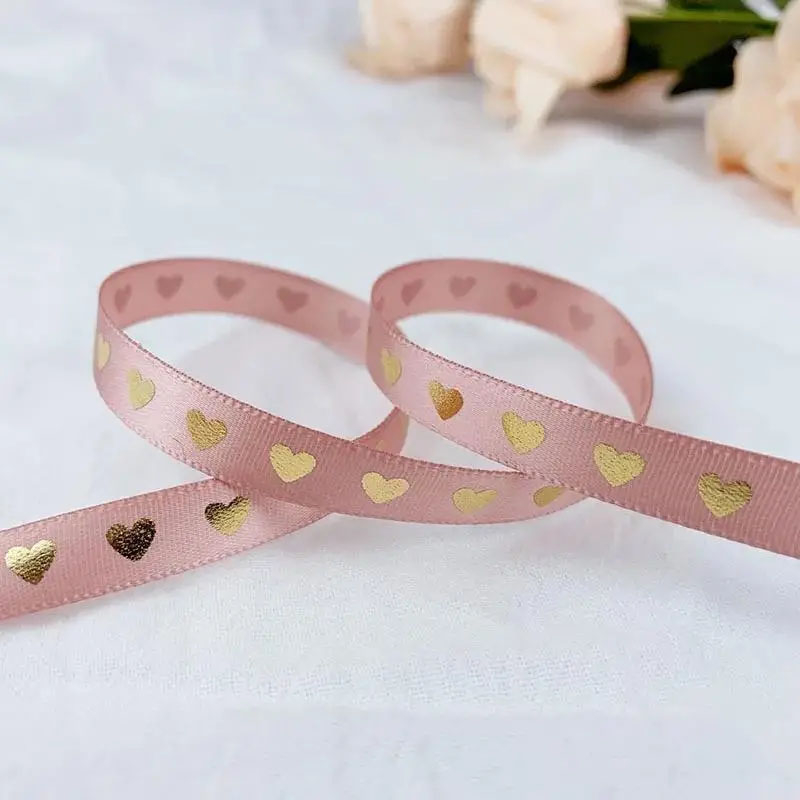 (1cmx35m) Geschenkband Satin Deko Band mit Herz Print - Apricot