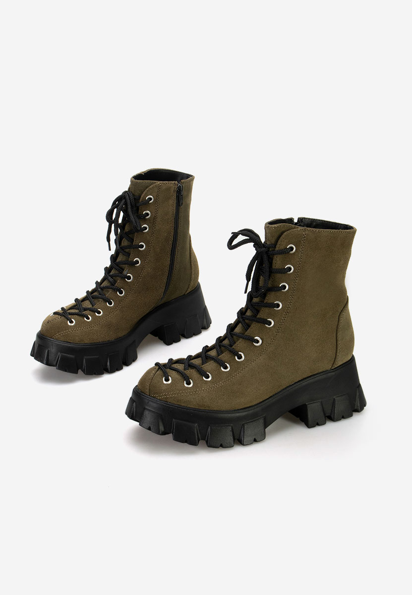 Bottines à lacets femme en cuir kaki Suneca V2