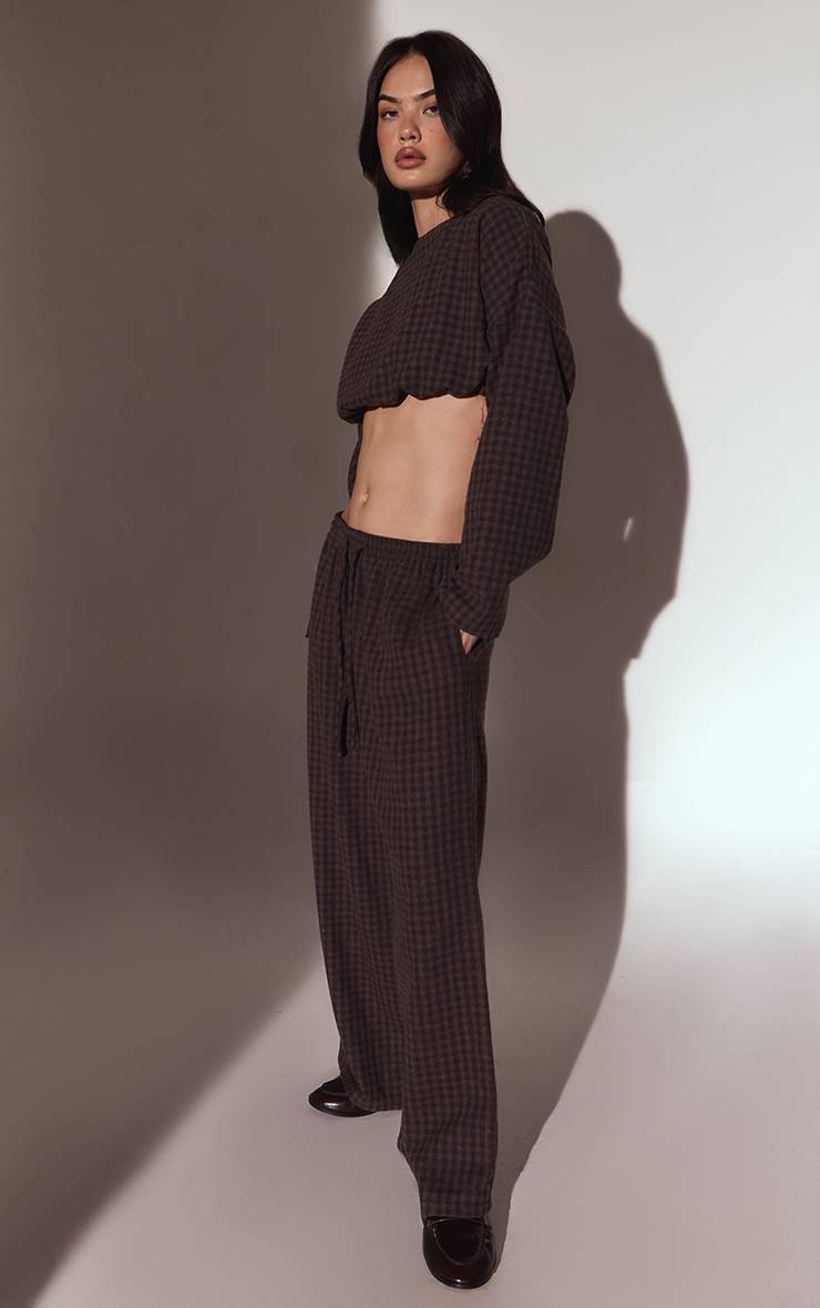 Marron Pantalon À Carreaux Brossés Avec Taille Élastiquée Ensemble Coordonné