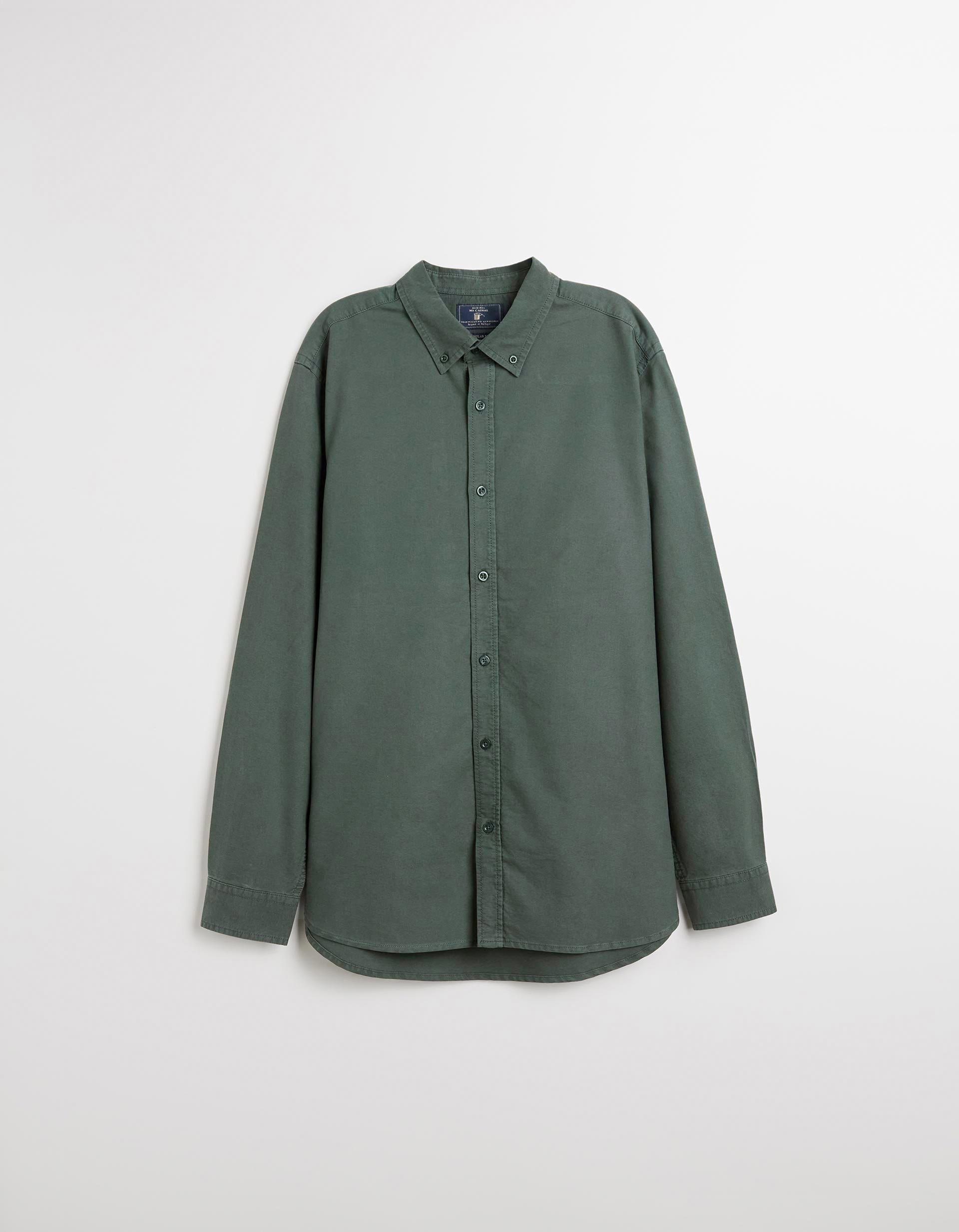 Camisa de Manga Comprida Oxford, Homem, Verde Escuro