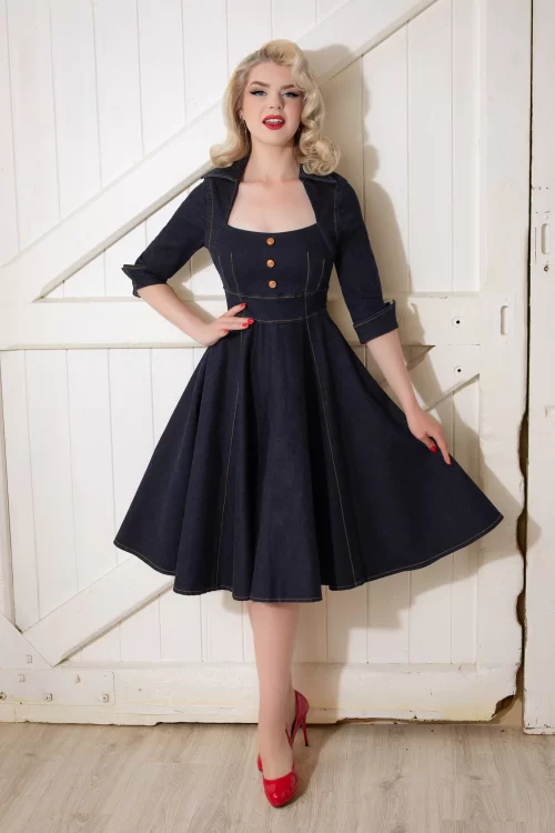 Rock-a-Booty Lorrinda Lee swing jurk in donker denim