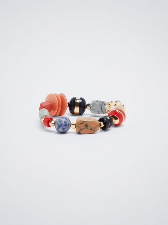 Pulseira elástica com pedra e resina - Multicolorida