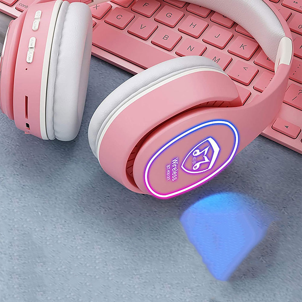 Bluetooth 5.0 LED Over-Ear Stereo Kopfhörer Headset mit Micro SD Slot / 3.5mm Klinken Anschluss / FM Radio - Schwarz
