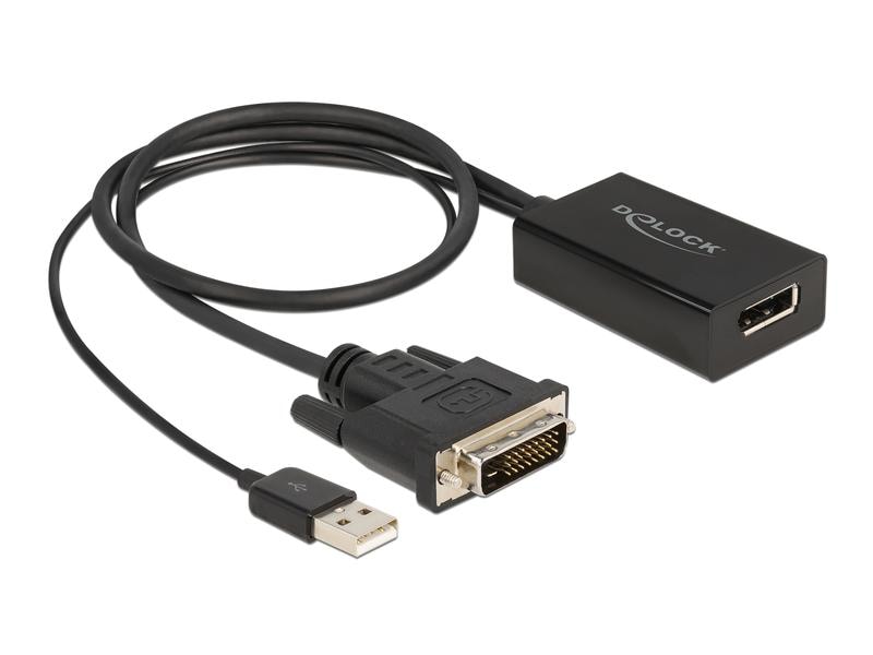 Delock Adapter DVI-D - DisplayPort Adapter DVI Stecker zu DisplayPort 1.2 Buchse schwarz 4K mit HDR Funktion 50 cm