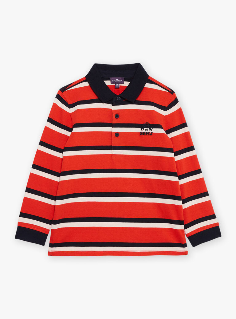Polo rouge, écru et bleu foncé à imprimé à rayures