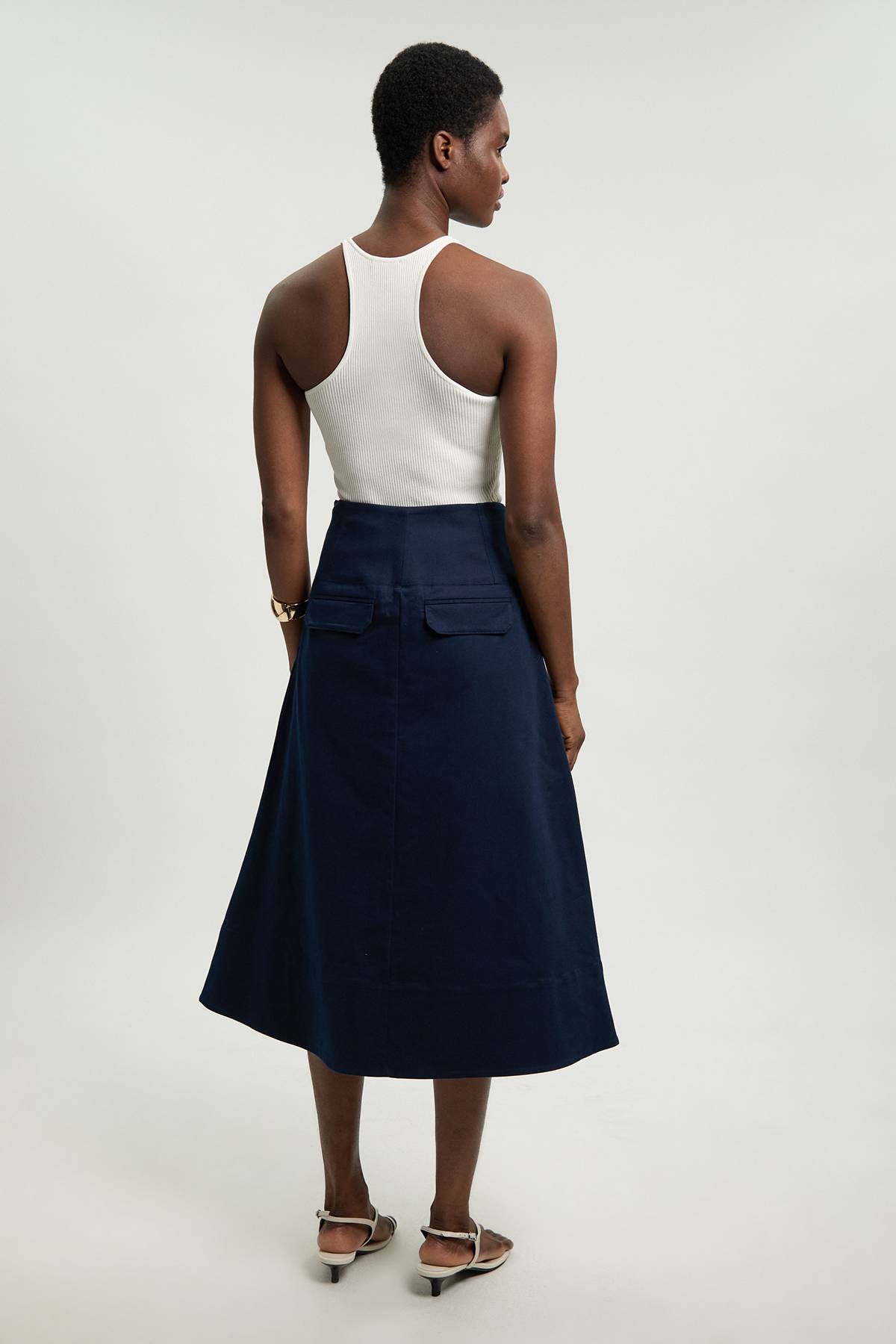 KarenMillen Jupe Midi Ajustée En Coton Avec Détail De Boutons