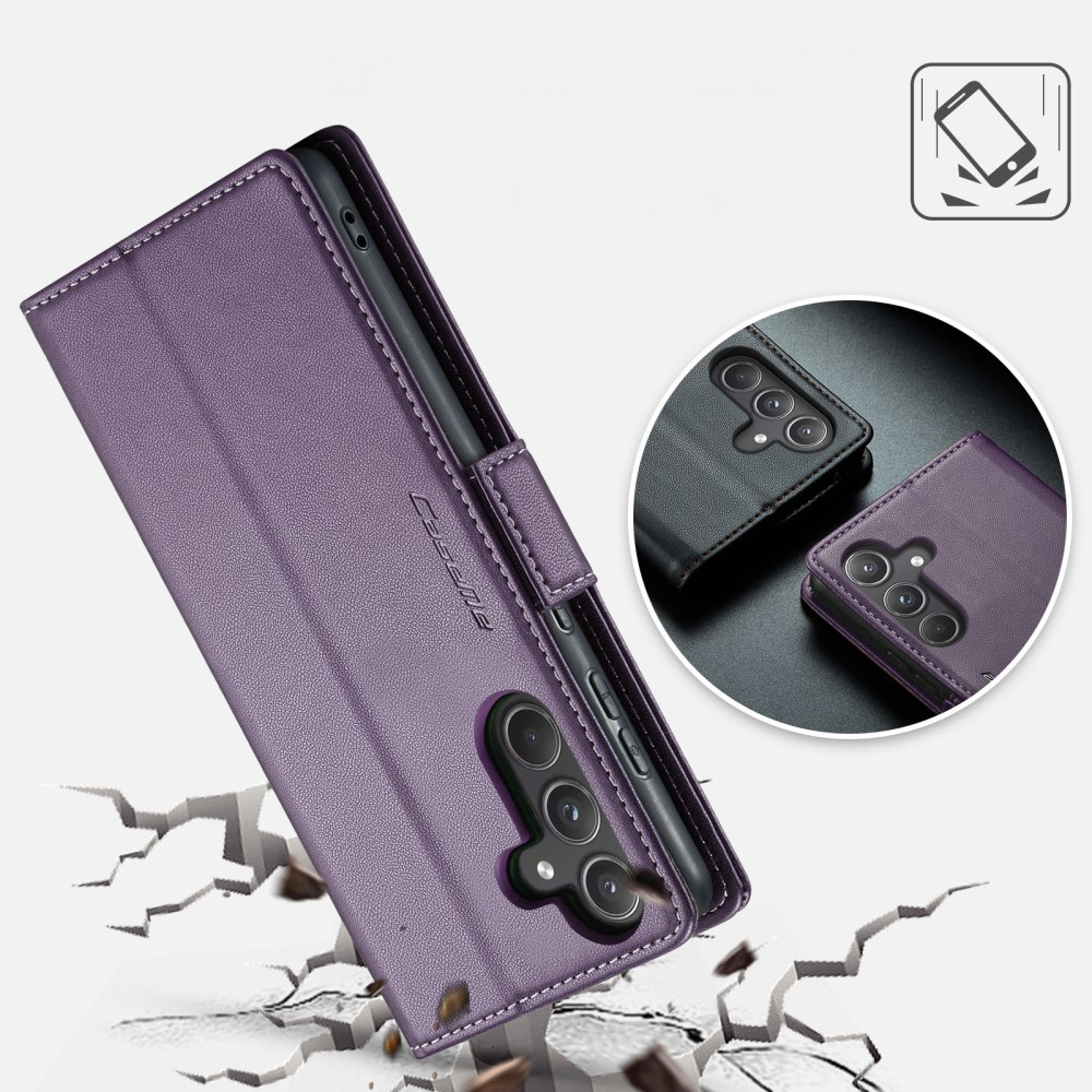 Samsung Galaxy A55 Leder Tasche Flip Wallet Etui mit Kartenfächern Litchi Look (RFID Schutz) - Violett