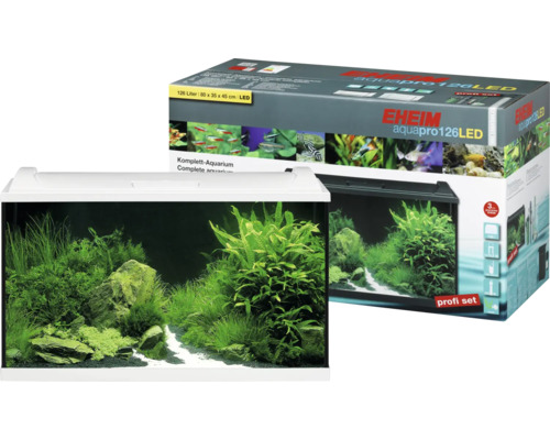 EHEIM aquaproLED 126 aquariumset met LED-verlichting, filter, verwarming, thermometer en net (zonder kast), wit, ca. 126 L, 80 x 45 x 35 cm